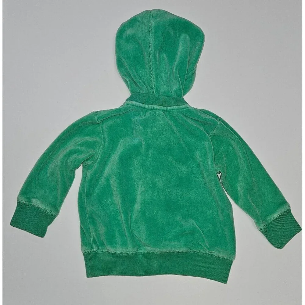 Ralph Lauren Green Velour Hoodie Full Zip Sweatshirt Baby Infant 9 Months READ